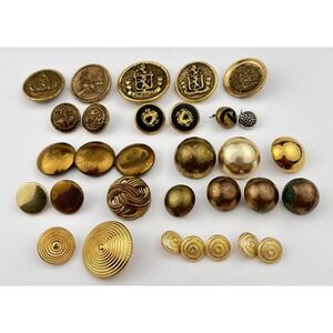Vintage Brass & Gold Button Lot – Embossed, Hammered & Textured Mix, 31 Pieces